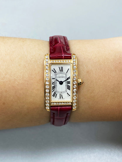 Cartier Tank Americaine Mini 3673 18K Rose Gold Ladies Watch Box Papers
