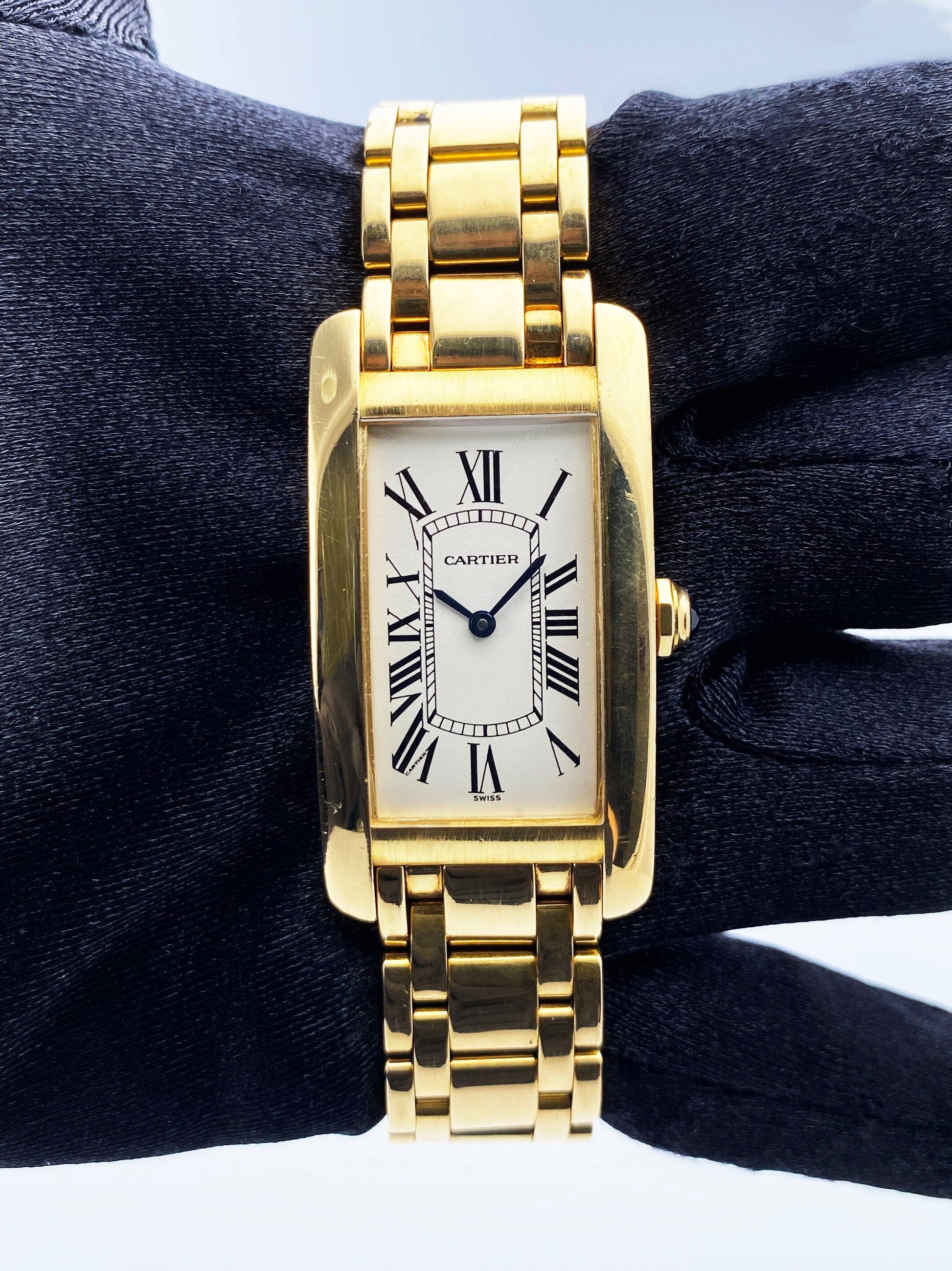 Cartier Tank Americaine W26014K2 Midsize 18K Yellow Gold Watch Box Papers - Wristwatch