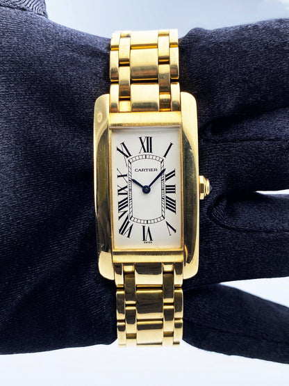 Cartier Tank Americaine W26014K2 Midsize 18K Yellow Gold Watch Box Papers - Wristwatch