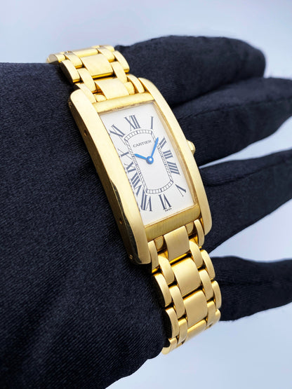 Cartier Tank Americaine W26014K2 Midsize 18K Yellow Gold Watch Box Papers - Wristwatch