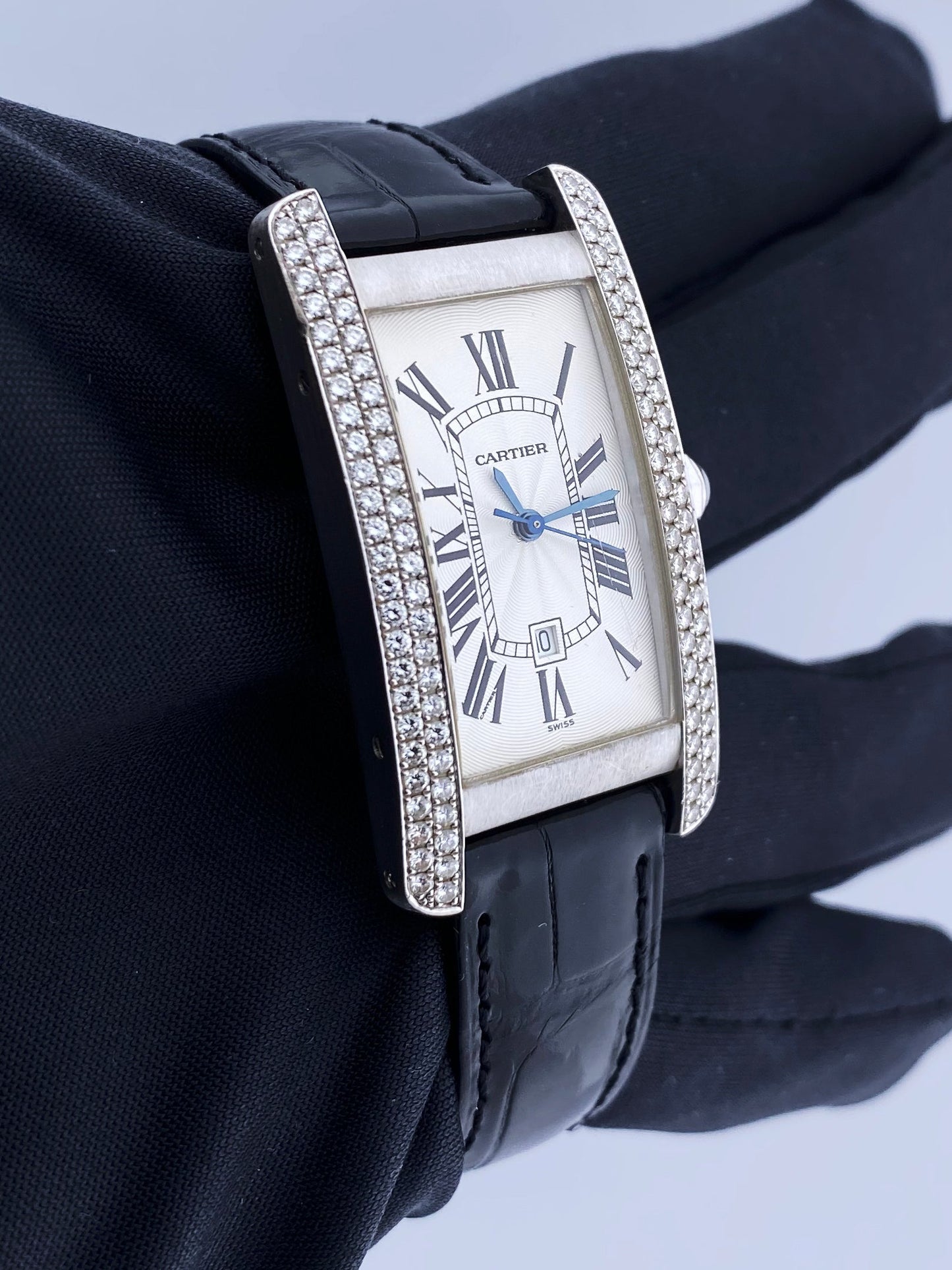 Cartier Tank Americaine W2603656 Diamond Mid Size Ladies Watch Box Papers - Wristwatch