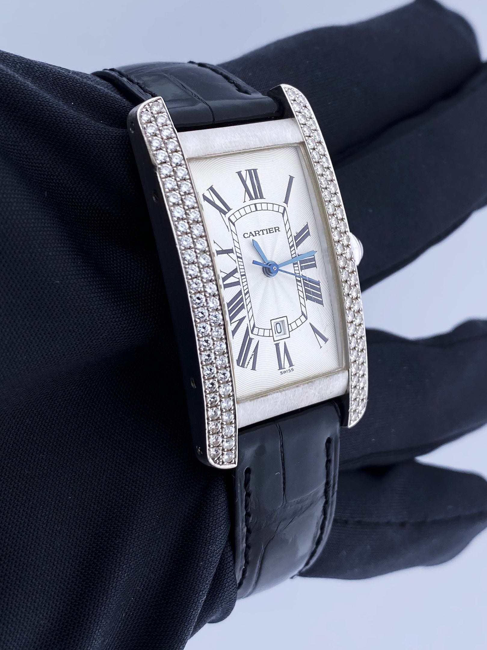 Cartier Tank Americaine W2603656 Diamond Mid Size Ladies Watch Box Papers - Wristwatch