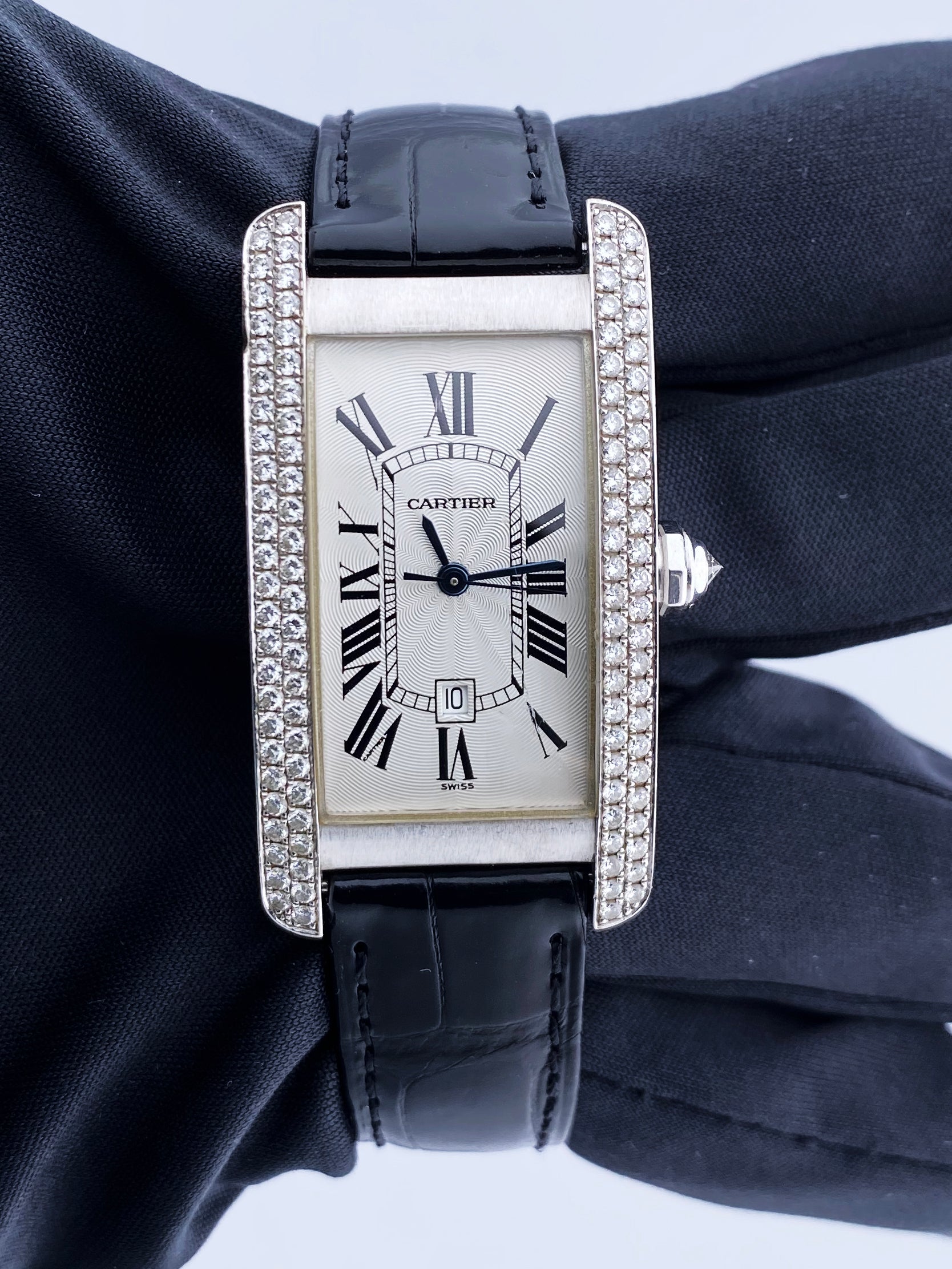 Cartier Tank Americaine W2603656 Diamond Mid Size Ladies Watch Box Papers - Wristwatch