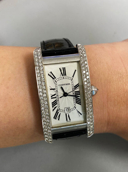 Cartier Tank Americaine W2603656 Diamond Mid Size Ladies Watch Box Papers - Wristwatch