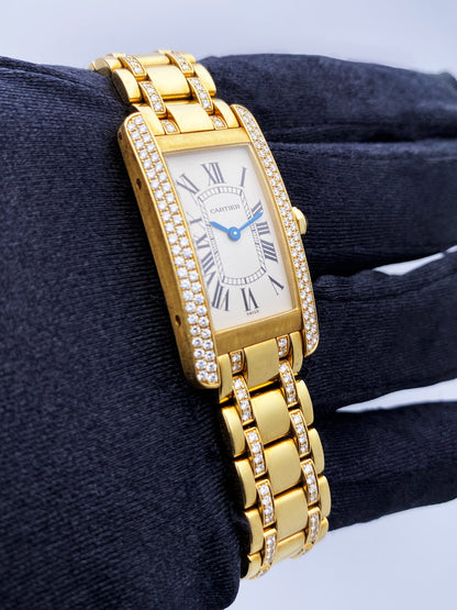 Cartier Tank Americaine WB7012JL Diamond Bezel Ladies Watch - Wristwatch