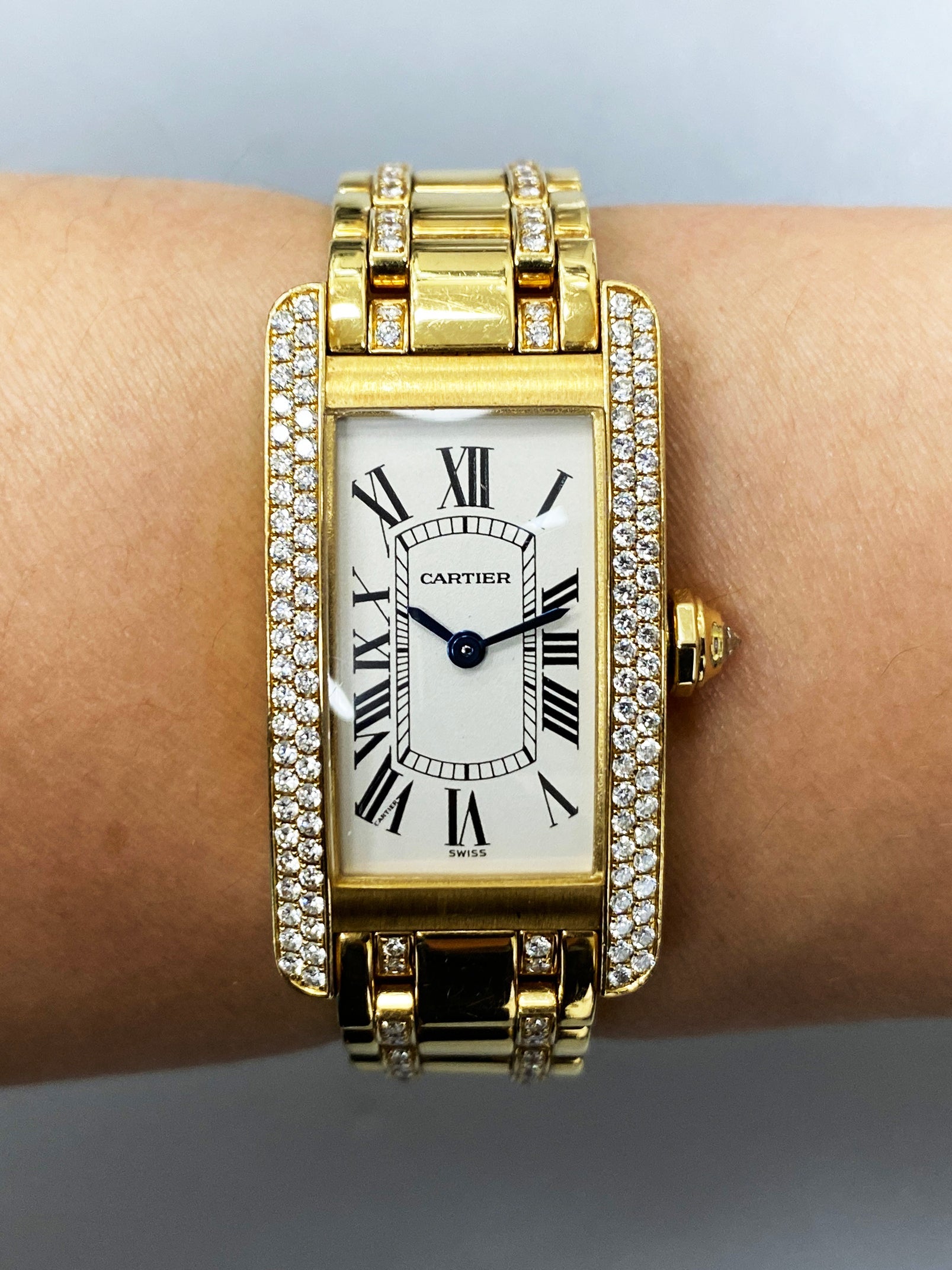 Cartier Tank Americaine WB7012JL Diamond Bezel Ladies Watch - Wristwatch