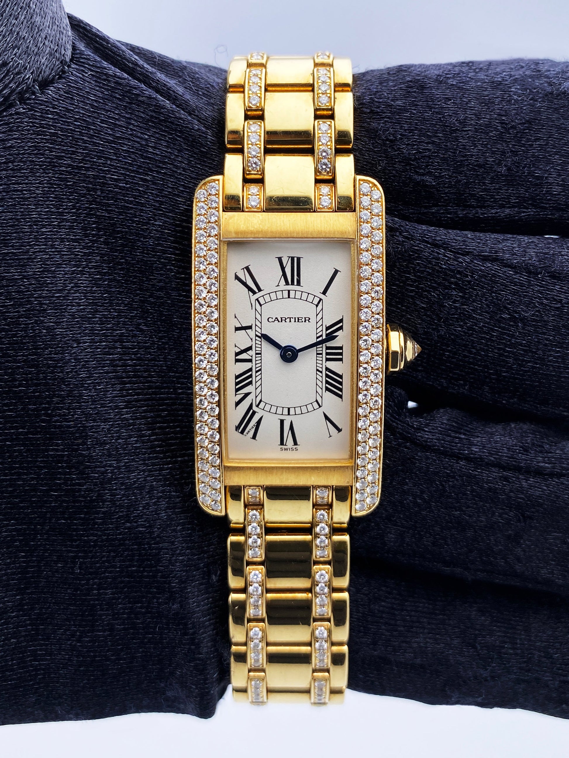 Cartier Tank Americaine WB7012JL Diamond Bezel Ladies Watch - Wristwatch