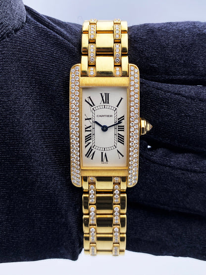 Cartier Tank Americaine WB7012JL Diamond Bezel Ladies Watch - Wristwatch