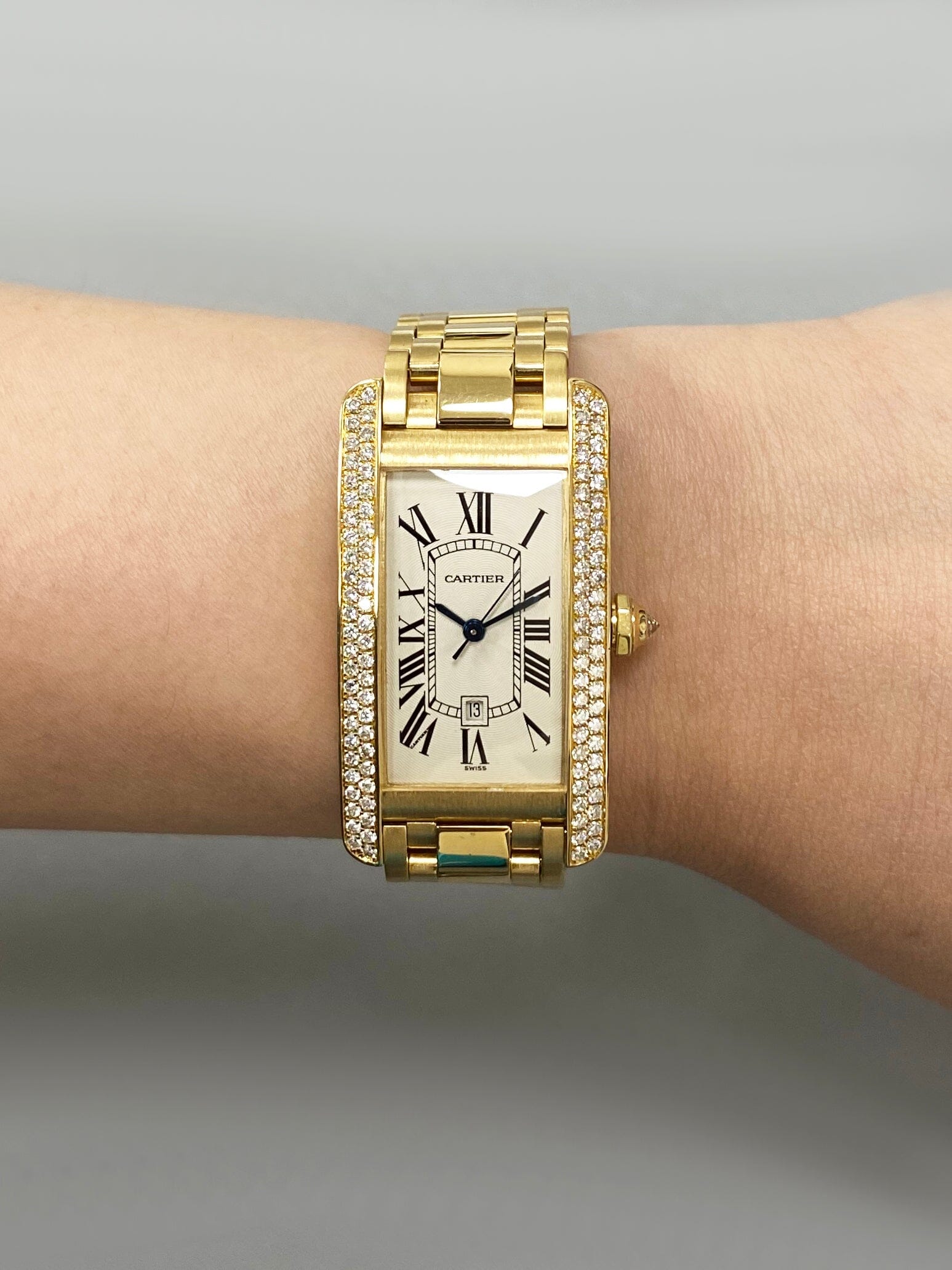 Cartier Tank Americaine WB7019K2 Diamond 18K Yellow Gold Ladies Watch - Watches