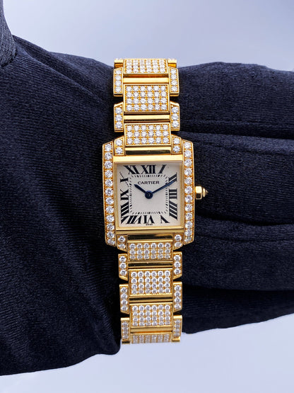 Cartier Tank Francaise 2364 Diamond Ladies Watch Box Papers