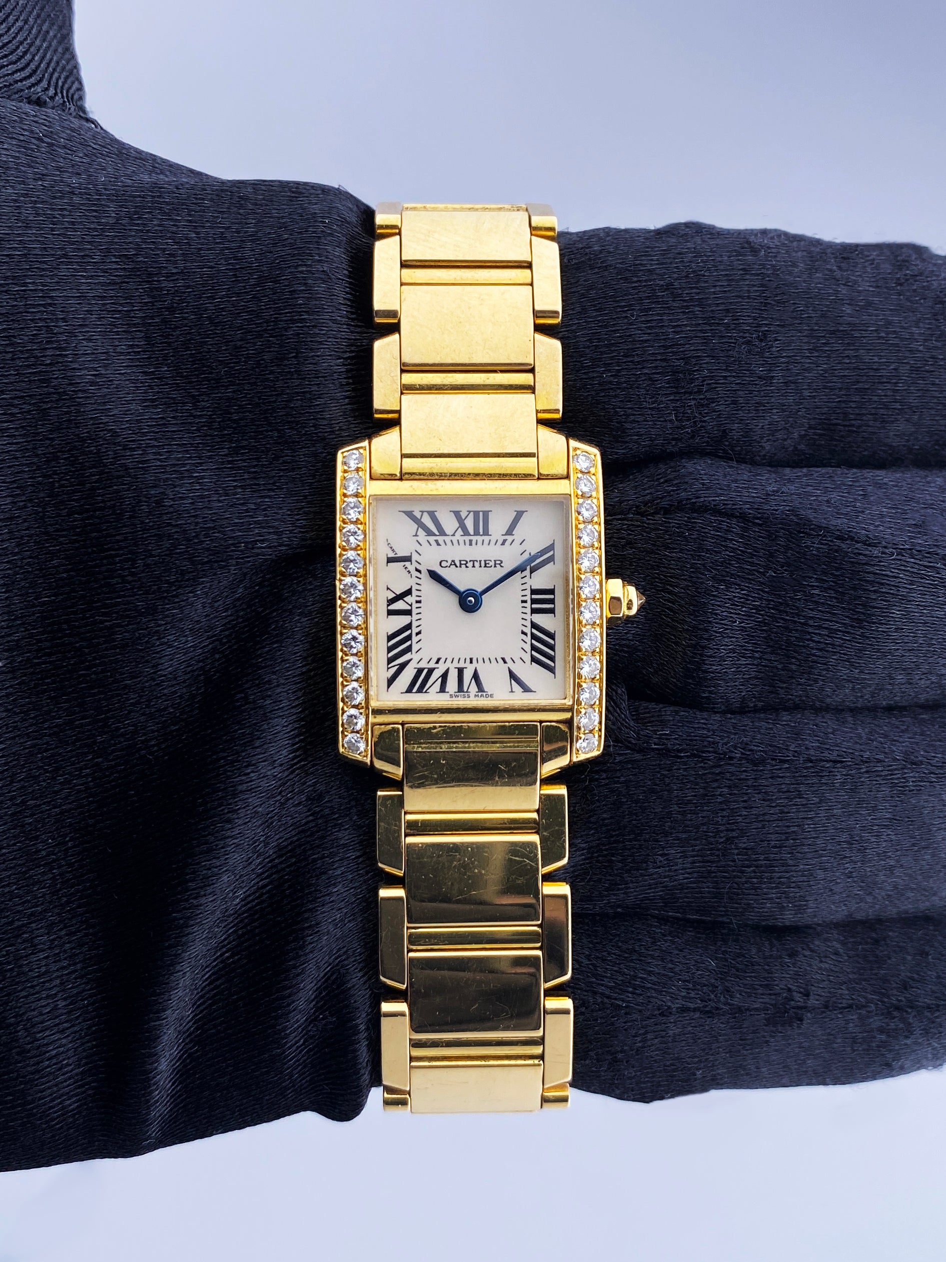 Cartier Tank Francaise 2385 18k Yellow Gold Diamond Ladies Watch