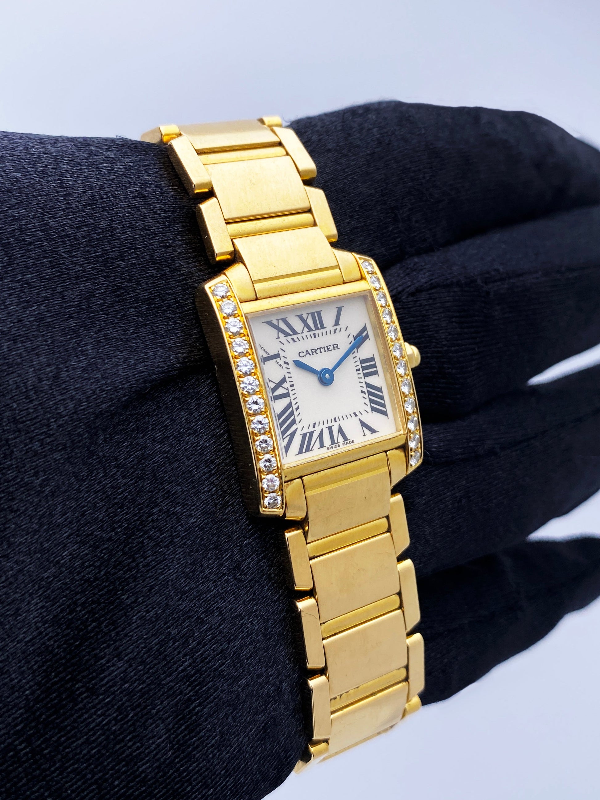 Cartier Tank Francaise 2385 18k Yellow Gold Diamond Ladies Watch