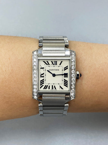 Cartier Tank Francaise 3751 Diamond Midsize Ladies Watch Box Papers