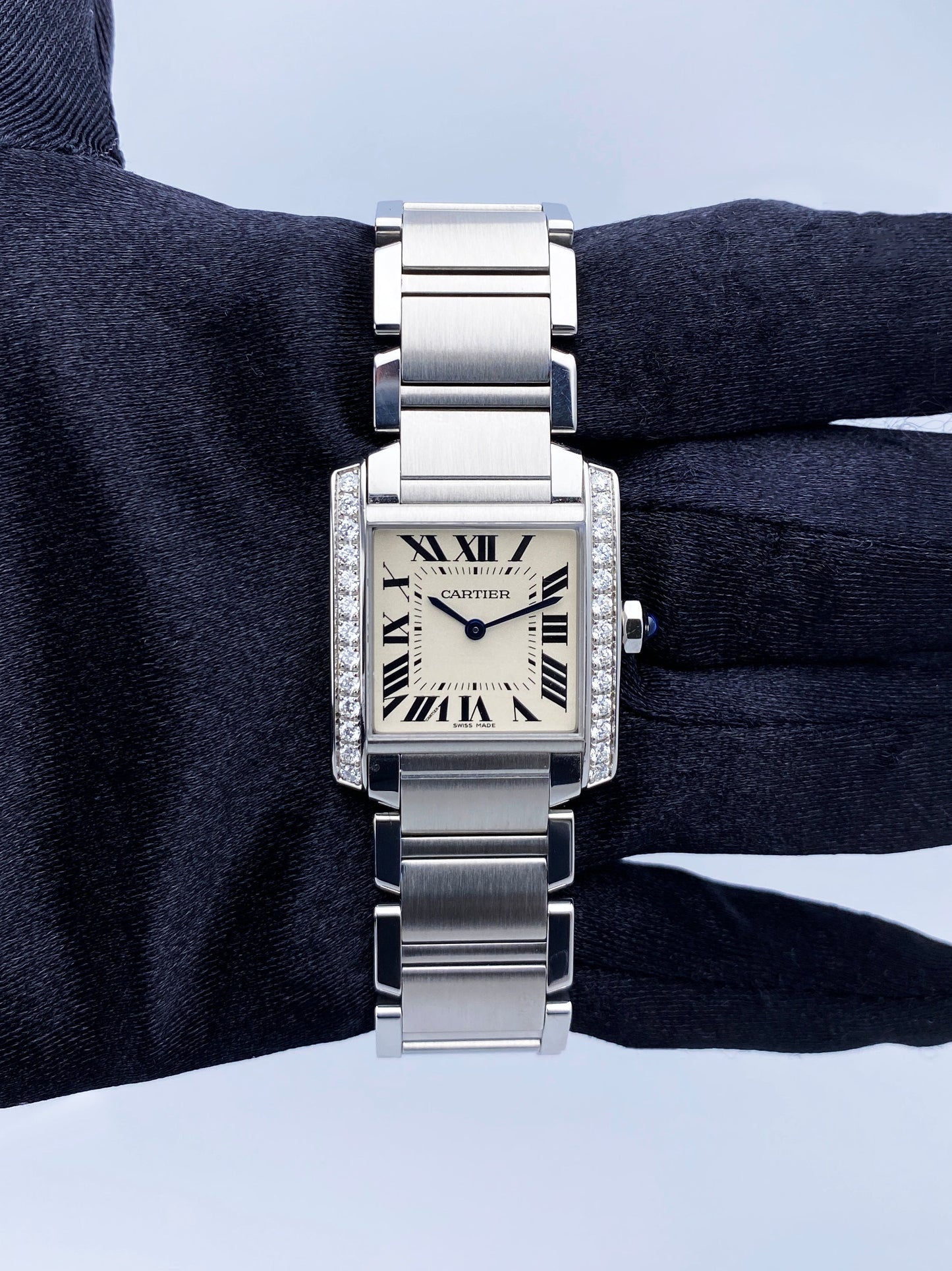 Cartier Tank Francaise 3751 Diamond Midsize Ladies Watch Box Papers