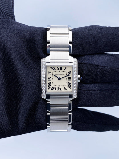 Cartier Tank Francaise 3751 Diamond Midsize Ladies Watch Box Papers