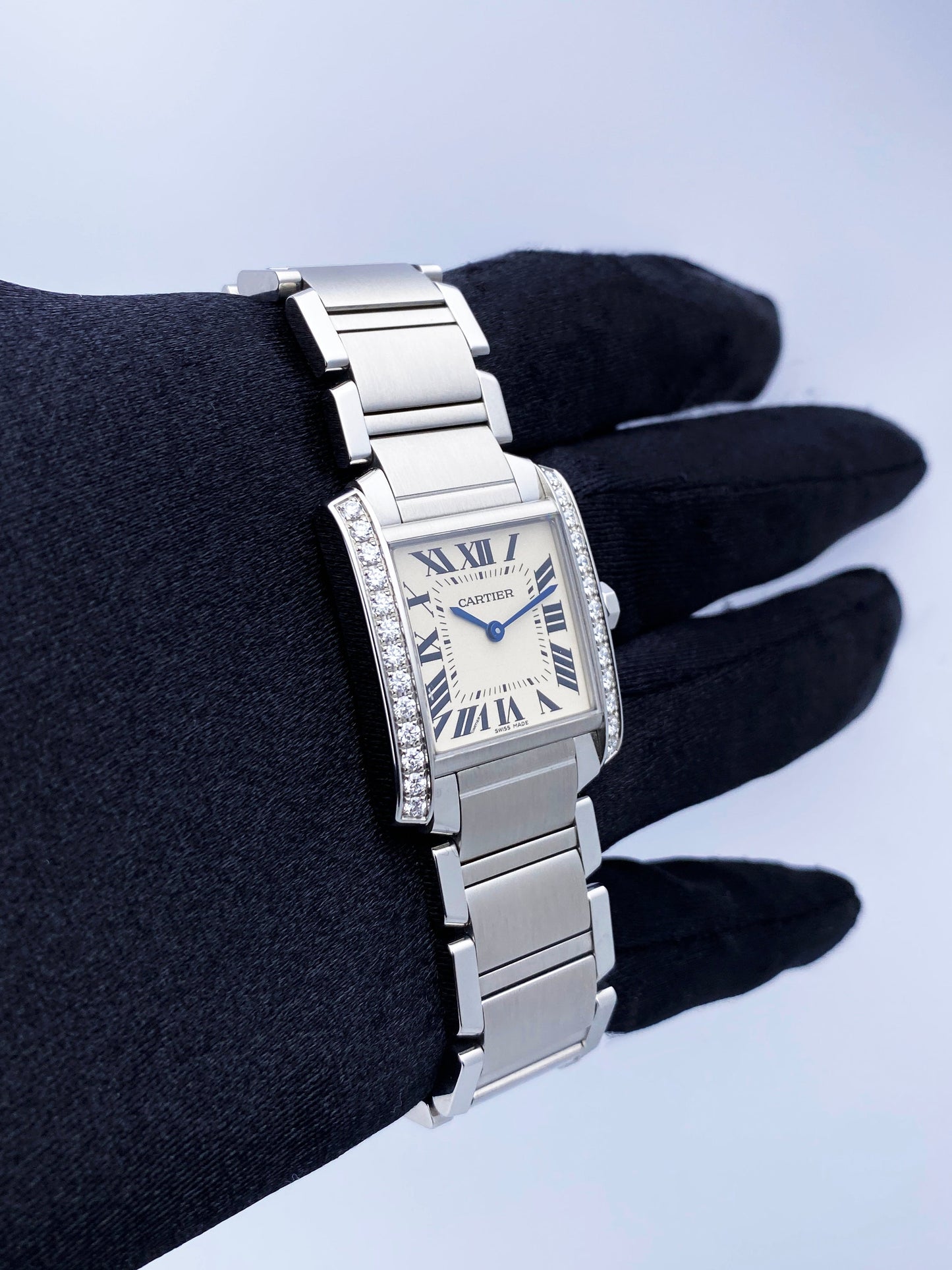 Cartier Tank Francaise 3751 Diamond Midsize Ladies Watch Box Papers