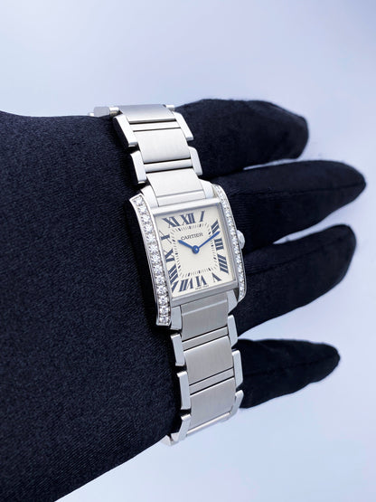 Cartier Tank Francaise 3751 Diamond Midsize Ladies Watch Box Papers