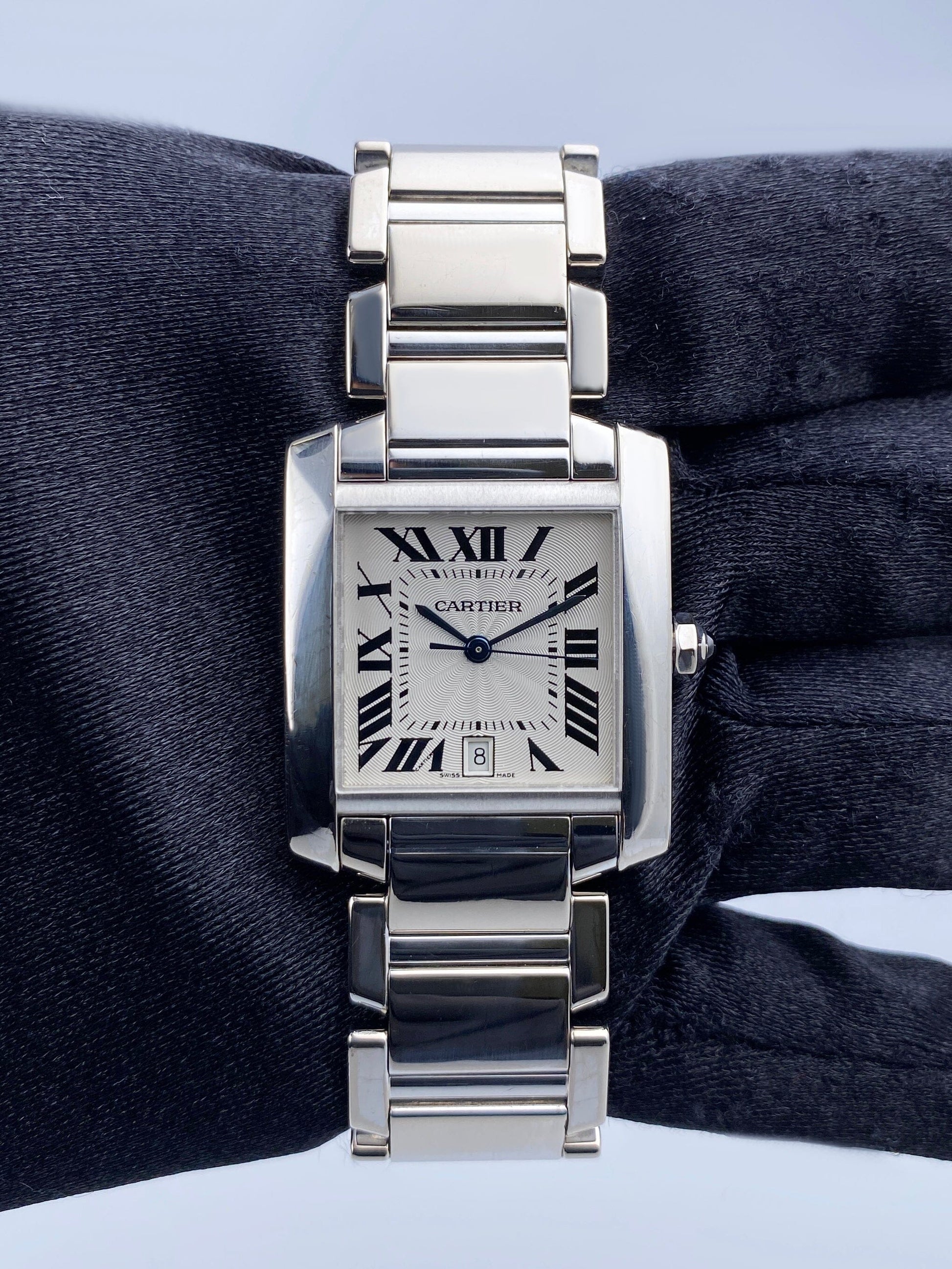 Cartier Tank Francaise W50011S3 Rhodiumized 18K White Gold Mens Watch - Wristwatch