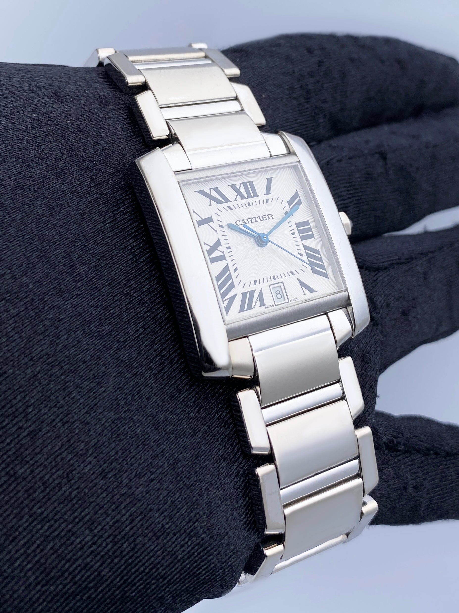 Cartier Tank Francaise W50011S3 Rhodiumized 18K White Gold Mens Watch - Wristwatch