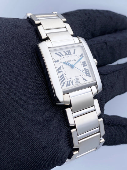 Cartier Tank Francaise W50011S3 Rhodiumized 18K White Gold Mens Watch - Wristwatch