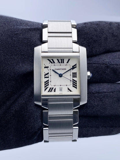 Cartier Tank Francaise W51002Q3 Silver Dial Steel Mens Watch - Virtual