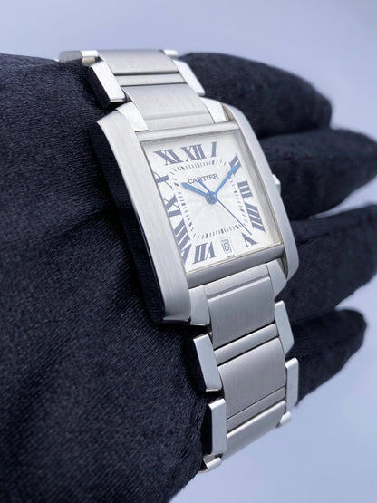 Cartier Tank Francaise W51002Q3 Silver Dial Steel Mens Watch - Virtual