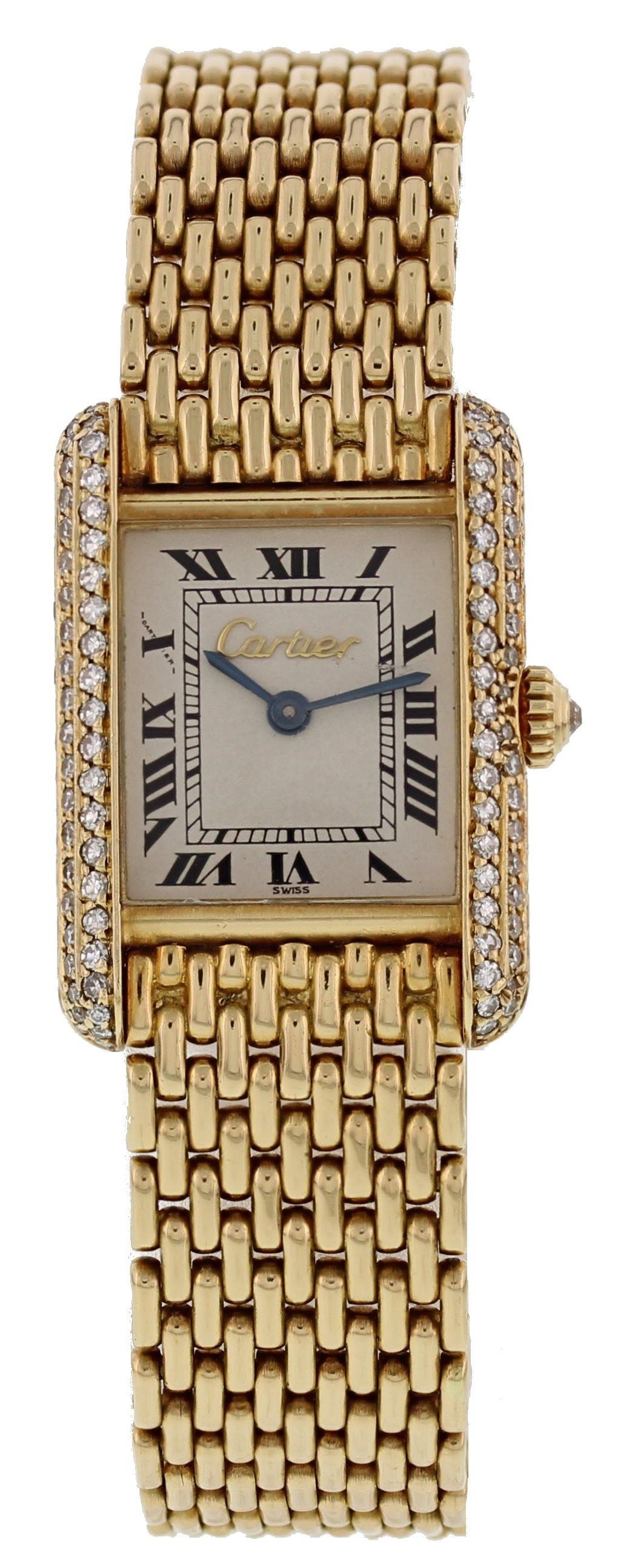 Cartier Tank Louis 18K Yellow Gold Factory Diamonds Box & Papers - Wristwatch