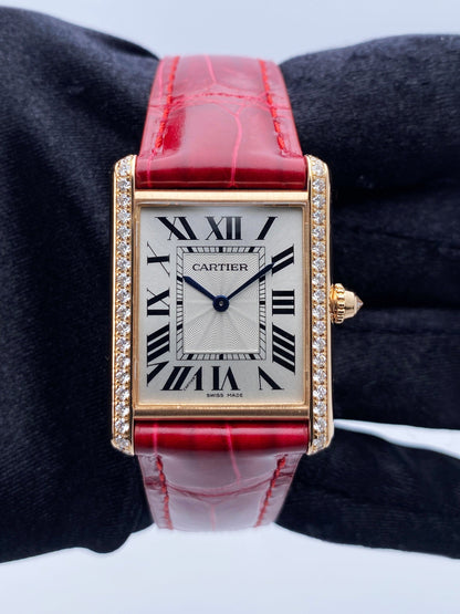 Cartier Tank Louis WJTA0014 Large Diamond Rose Gold Ladies Watch Box Papers