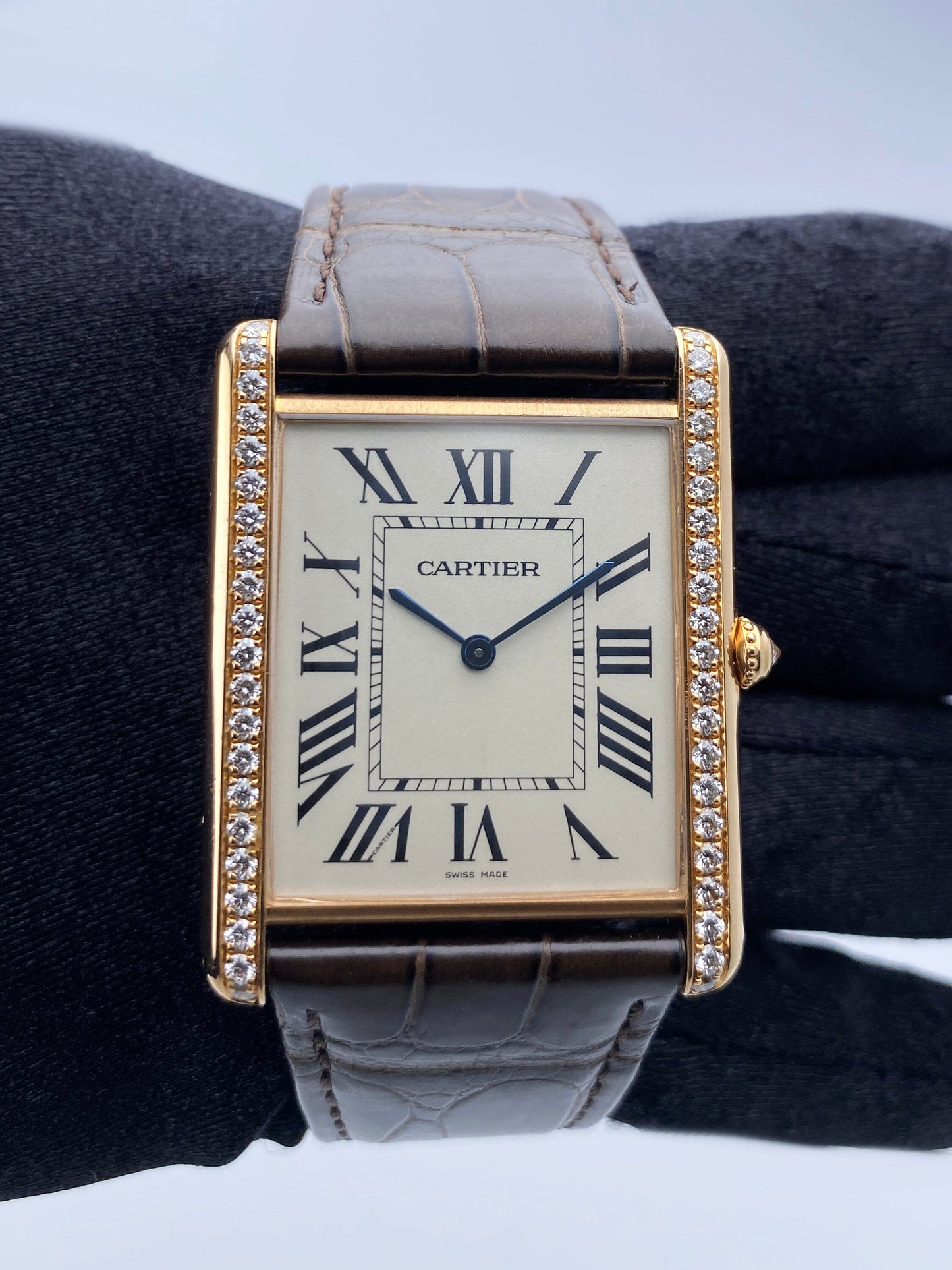 Cartier Tank Louis XL WT200005 Diamond 18K Rose Gold Mens Watch Box Papers - Wristwatch