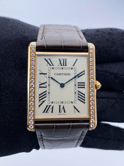 Cartier Tank Louis XL WT200005 Diamond 18K Rose Gold Mens Watch Box Papers - Wristwatch