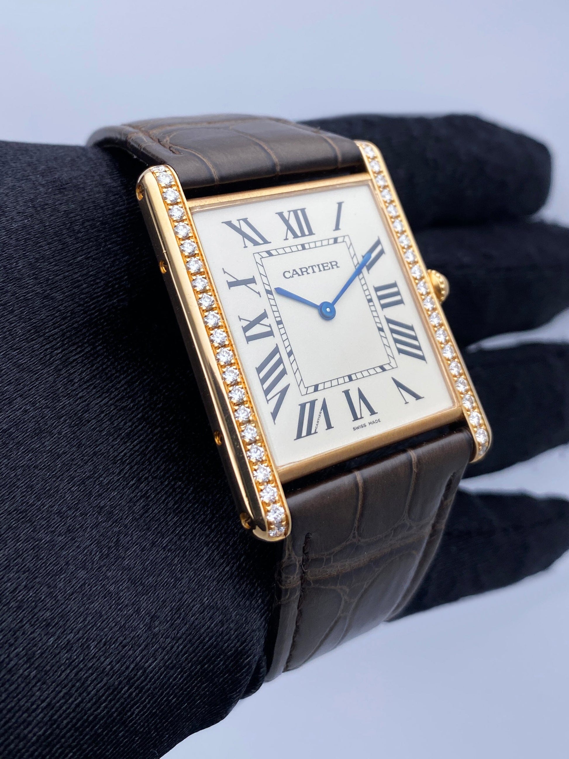 Cartier Tank Louis XL WT200005 Diamond 18K Rose Gold Mens Watch Box Papers - Wristwatch