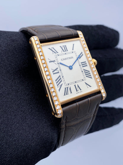Cartier Tank Louis XL WT200005 Diamond 18K Rose Gold Mens Watch Box Papers - Wristwatch