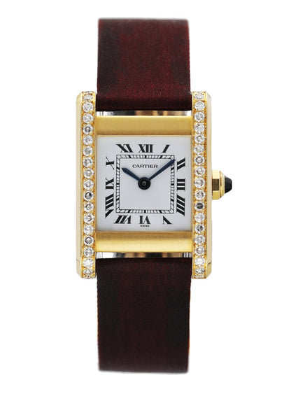 Cartier Tank Paris 18K Yellow Gold W/Diamond Bezel Ladies Watch