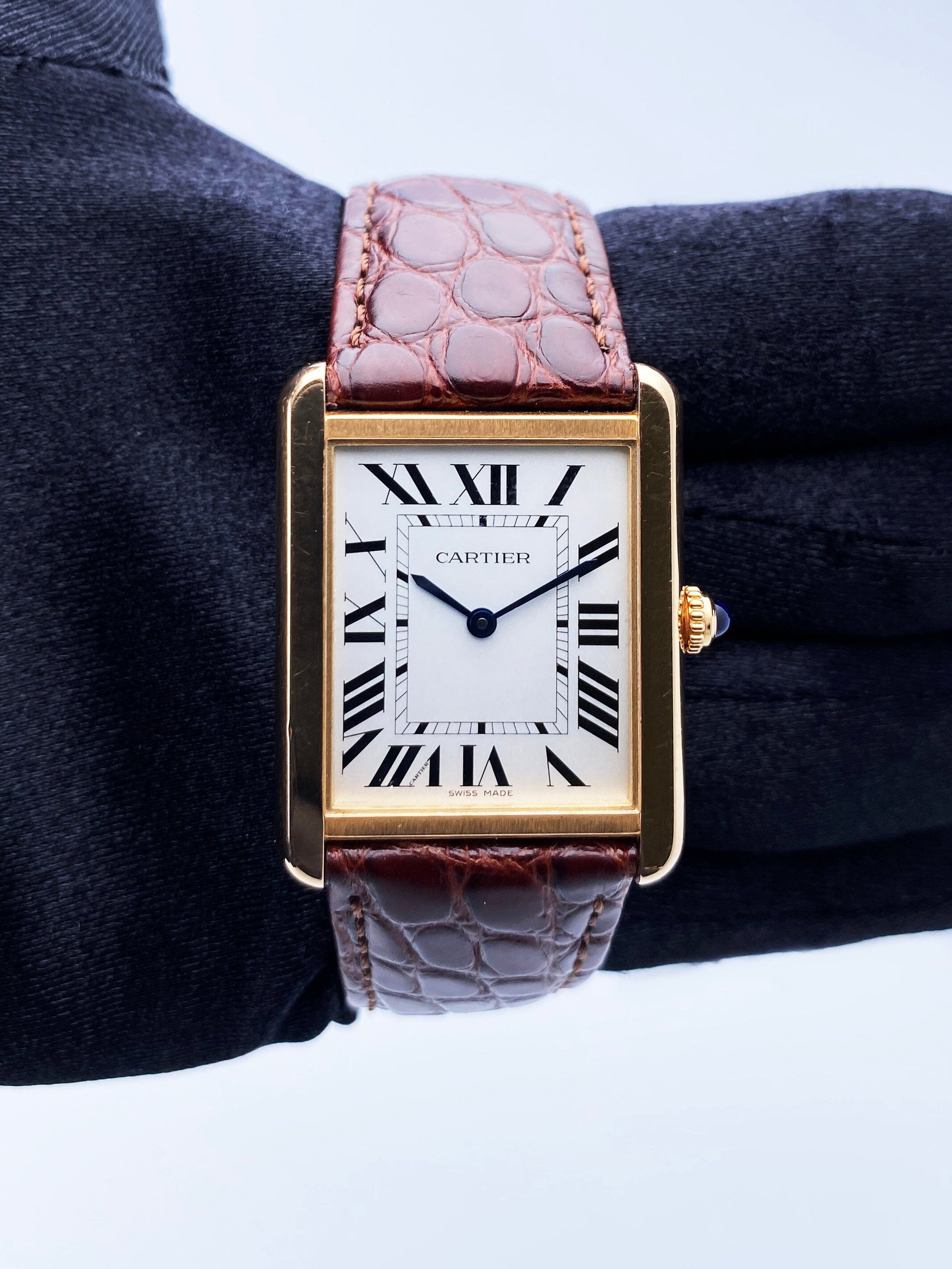 Cartier Tank Solo W5200025 18K Rose Gold Mens Watch Box Papers