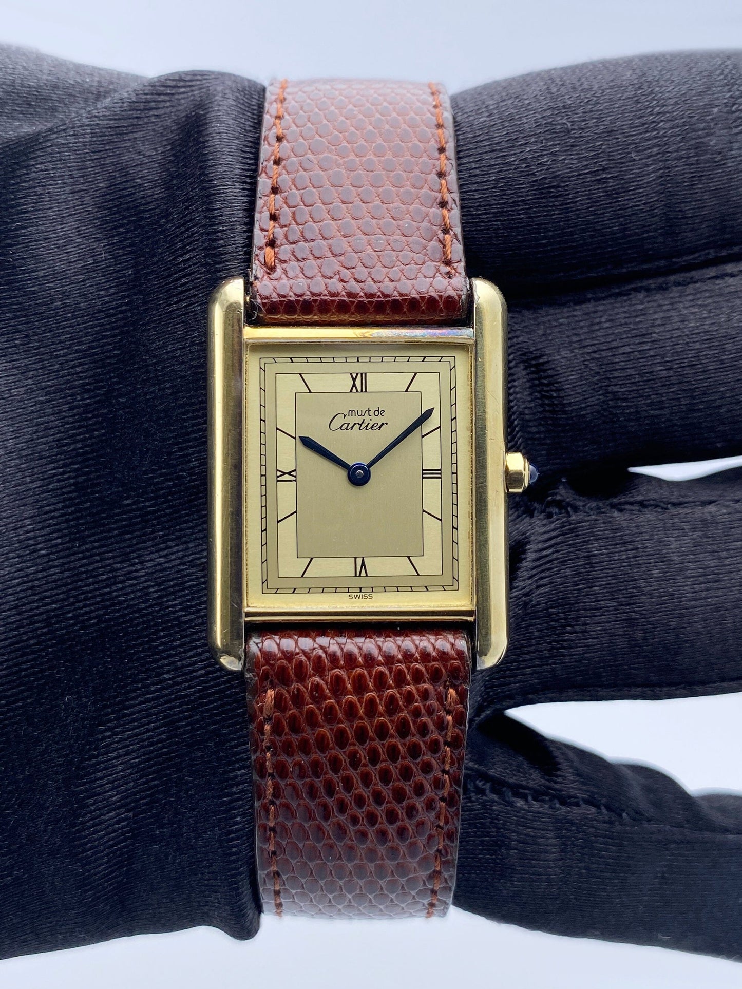 Cartier Vermeil Tank Must 925 Champagne Dial 18K Yellow Gold Ladies Watch