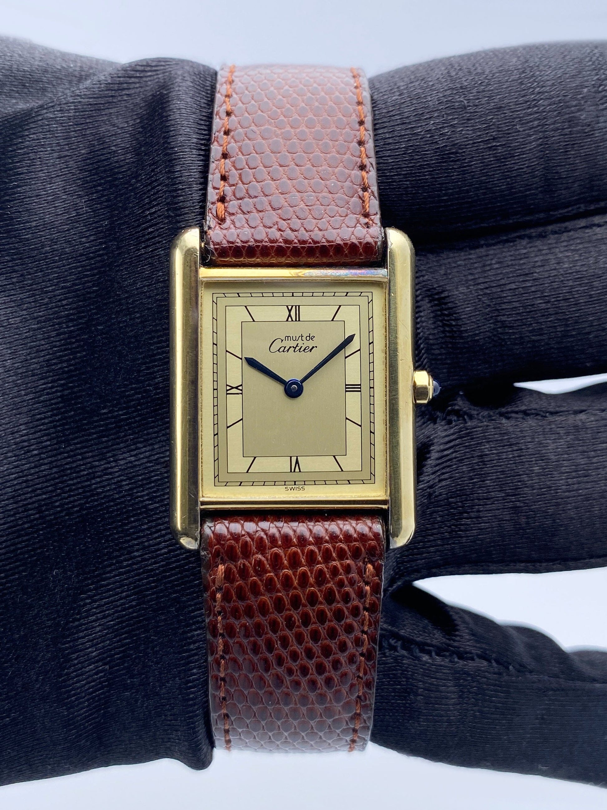 Cartier Vermeil Tank Must 925 Champagne Dial 18K Yellow Gold Ladies Watch