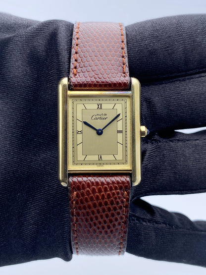Cartier Vermeil Tank Must 925 Champagne Dial 18K Yellow Gold Ladies Watch
