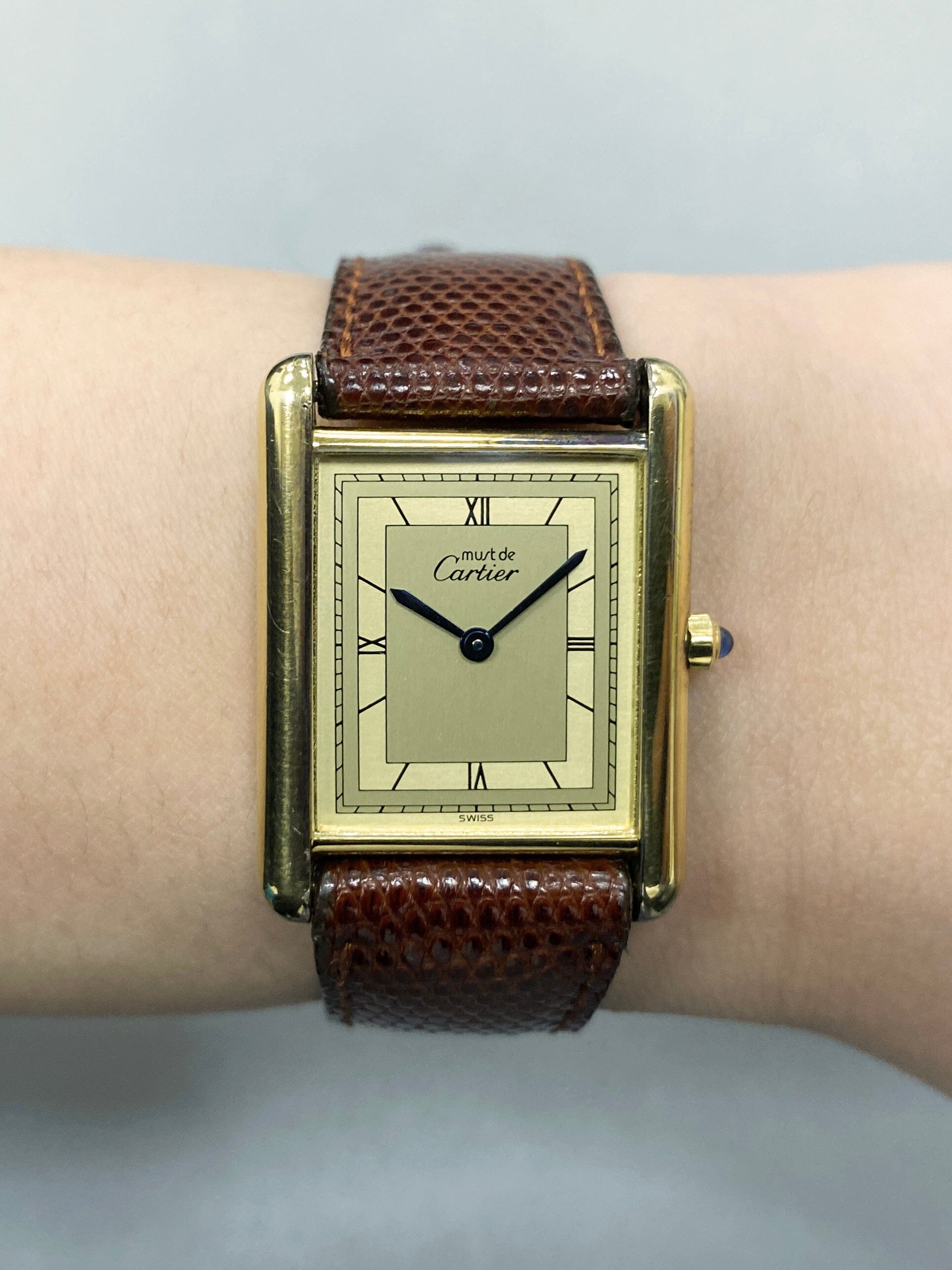 Cartier Vermeil Tank Must 925 Champagne Dial 18K Yellow Gold Ladies Watch