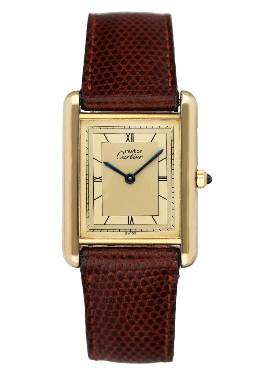 Cartier Vermeil Tank Must 925 Champagne Dial 18K Yellow Gold Ladies Watch