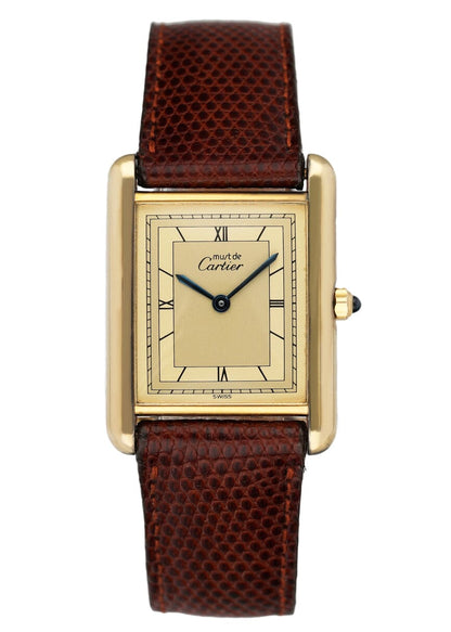 Cartier Vermeil Tank Must 925 Champagne Dial 18K Yellow Gold Ladies Watch
