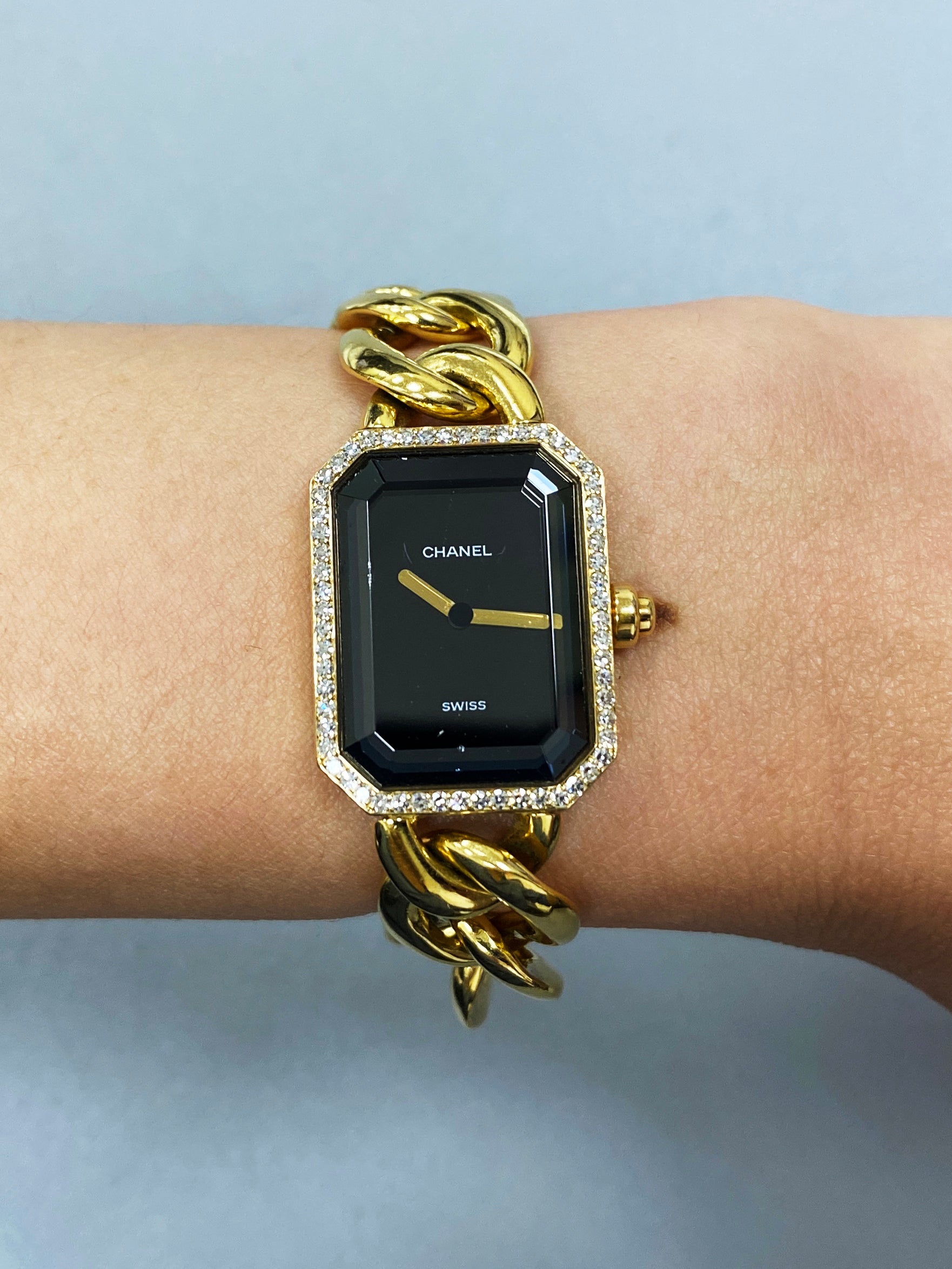 Chanel Paris 18K Yellow Gold & Diamond Bezel Onyx Dial Ladies Watch - Virtual
