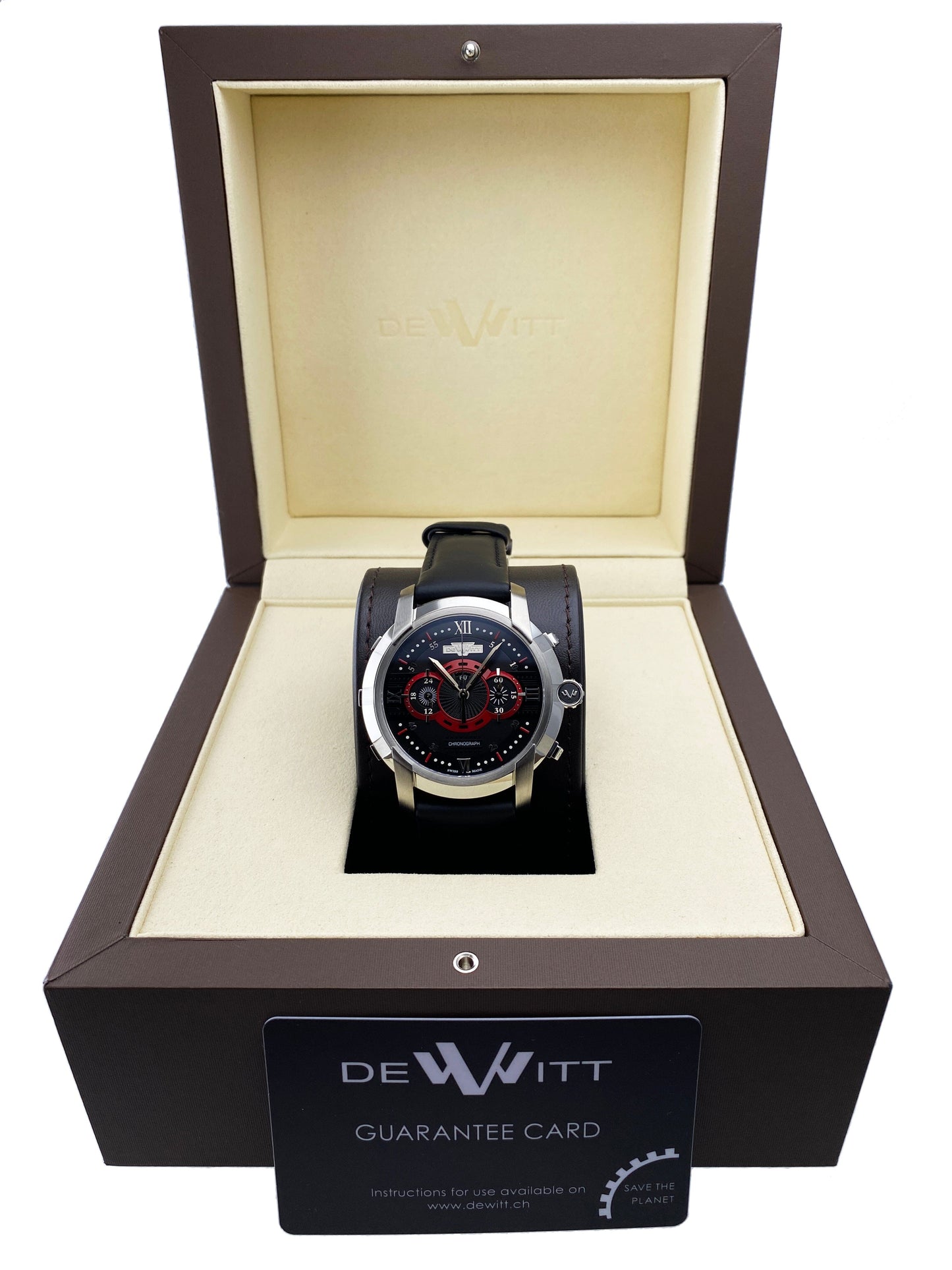 Dewitt Academia FTV.CHR.005.RFB Black & Red Dial Mens Watch Box Papers - Watches