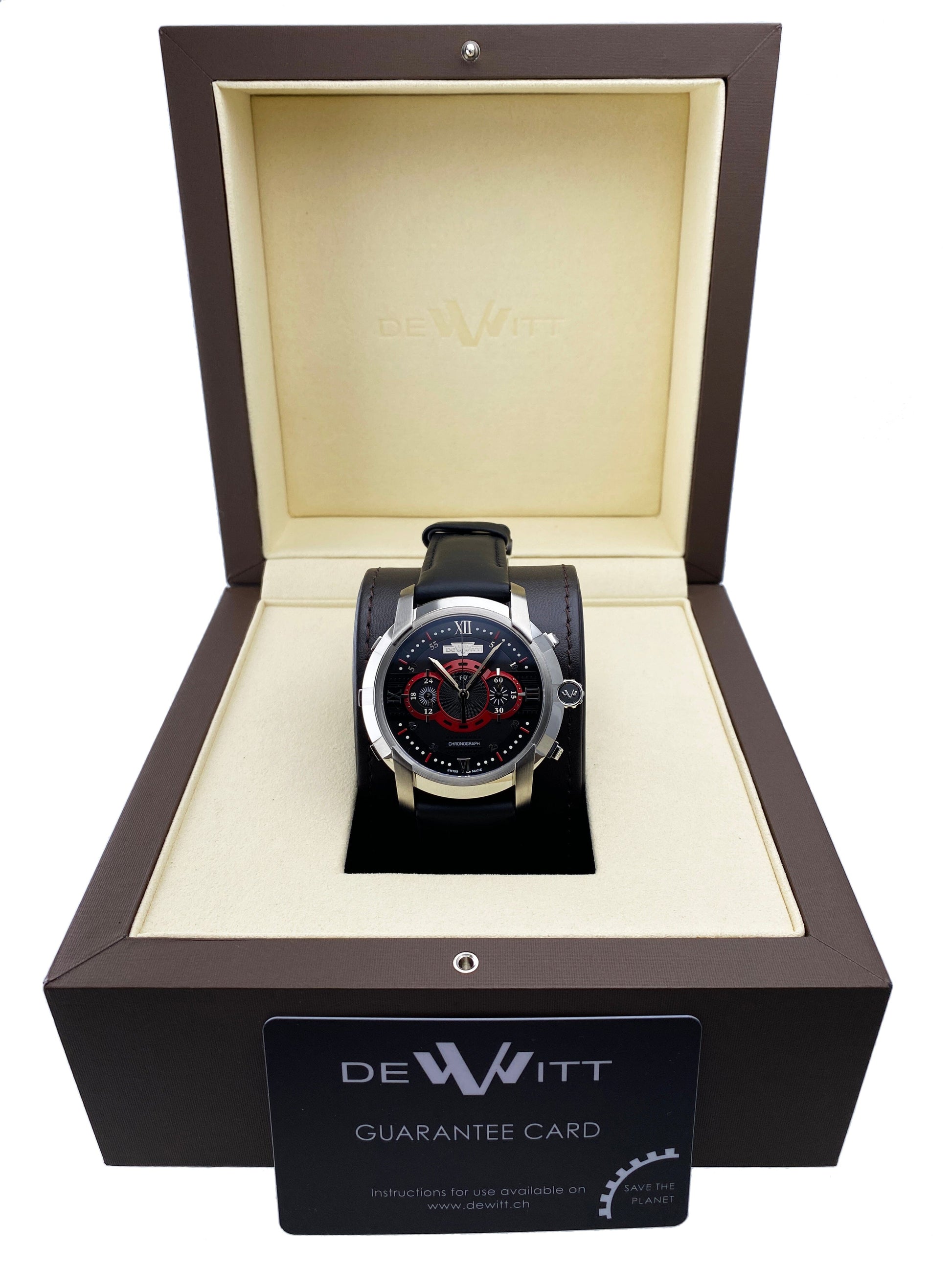 Dewitt Academia FTV.CHR.005.RFB Black & Red Dial Mens Watch Box Papers - Watches