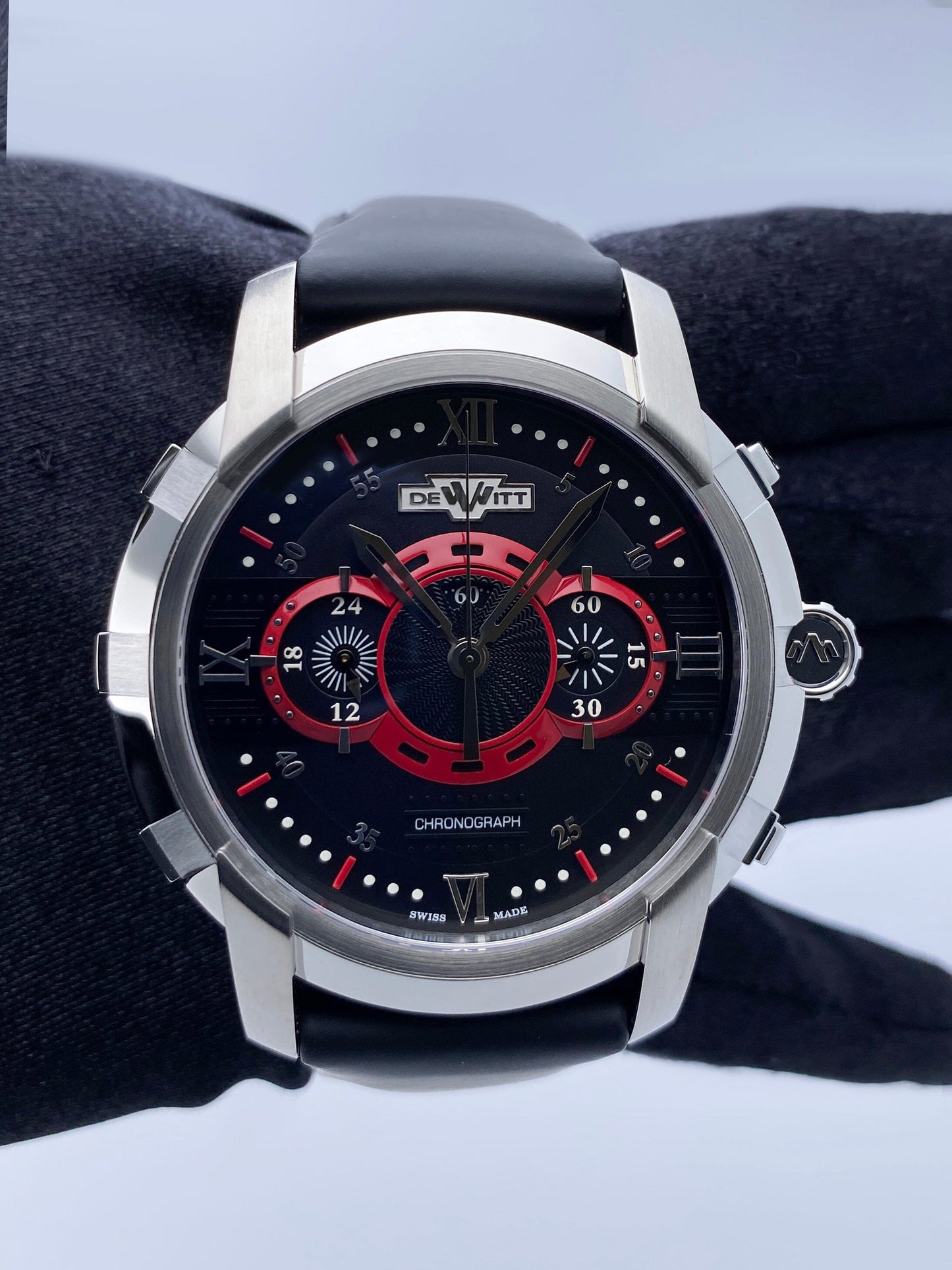 Dewitt Academia FTV.CHR.005.RFB Black & Red Dial Mens Watch Box Papers - Watches