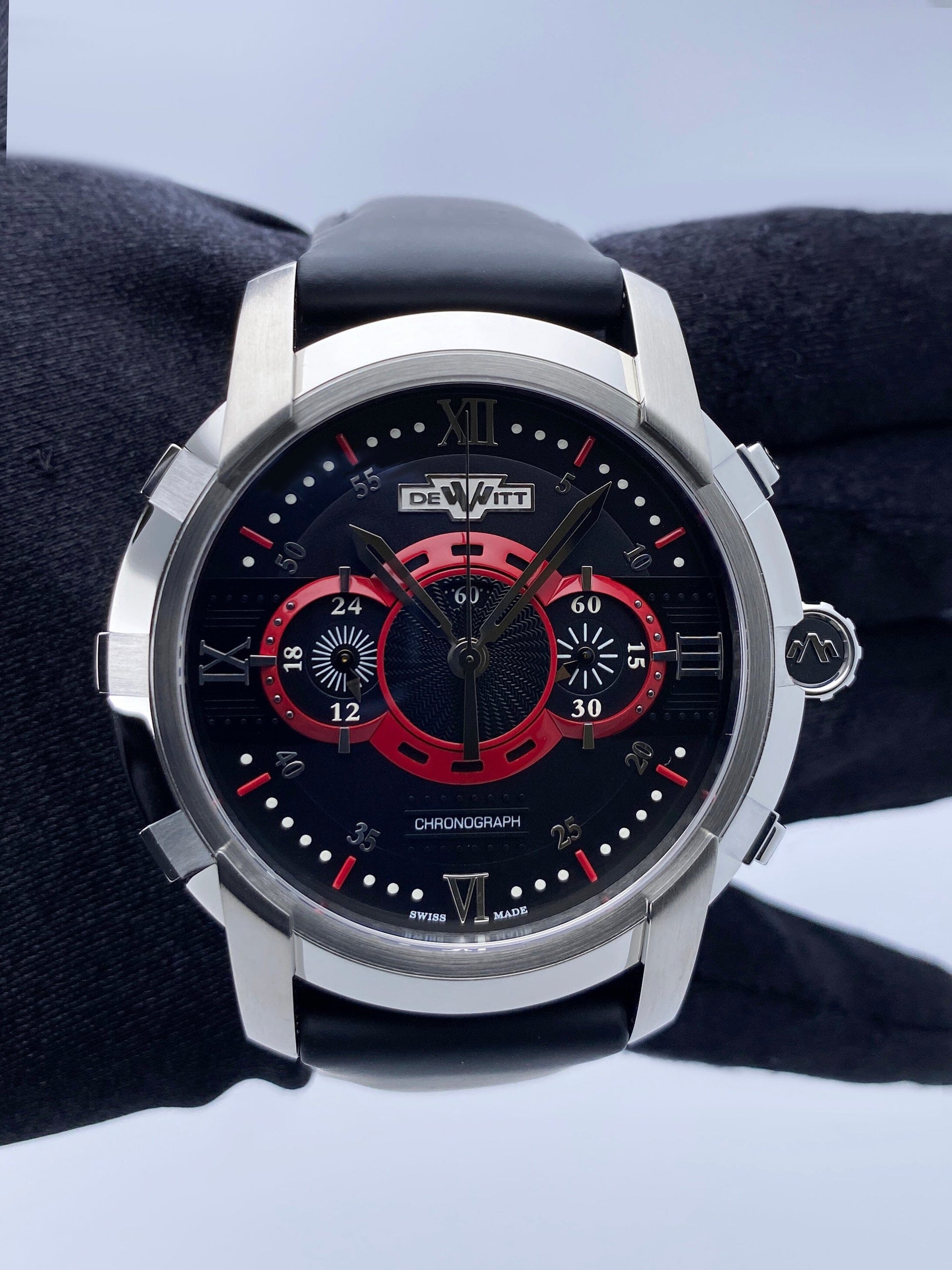 Dewitt Academia FTV.CHR.005.RFB Black & Red Dial Mens Watch Box Papers - Watches