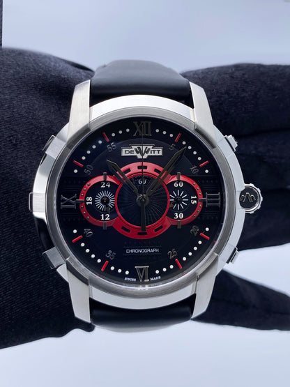 Dewitt Academia FTV.CHR.005.RFB Black & Red Dial Mens Watch Box Papers - Watches