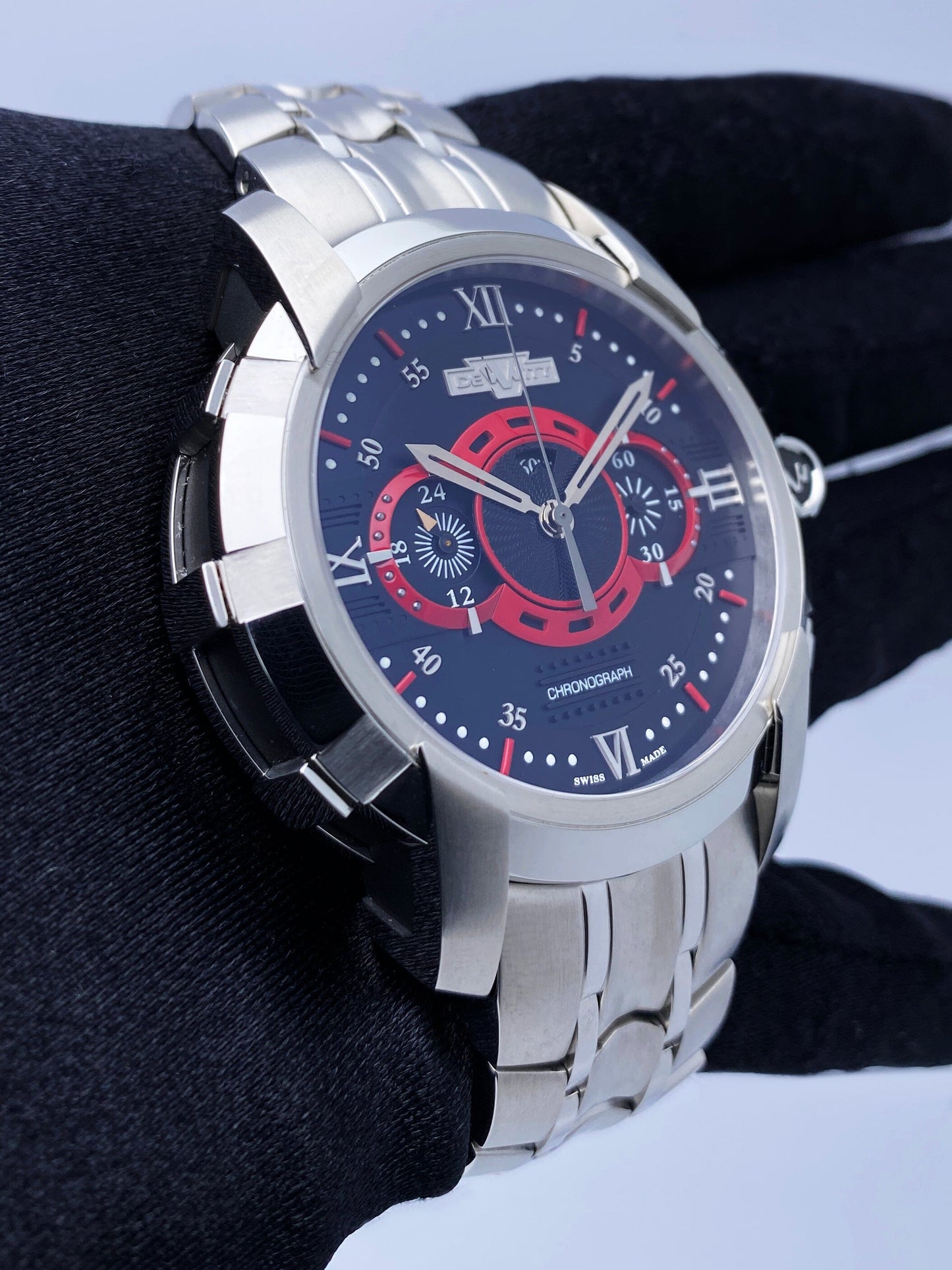 Dewitt Academia FTV.CHR.005.S1 Black & Red Dial Mens Watch Box Papers - Watches