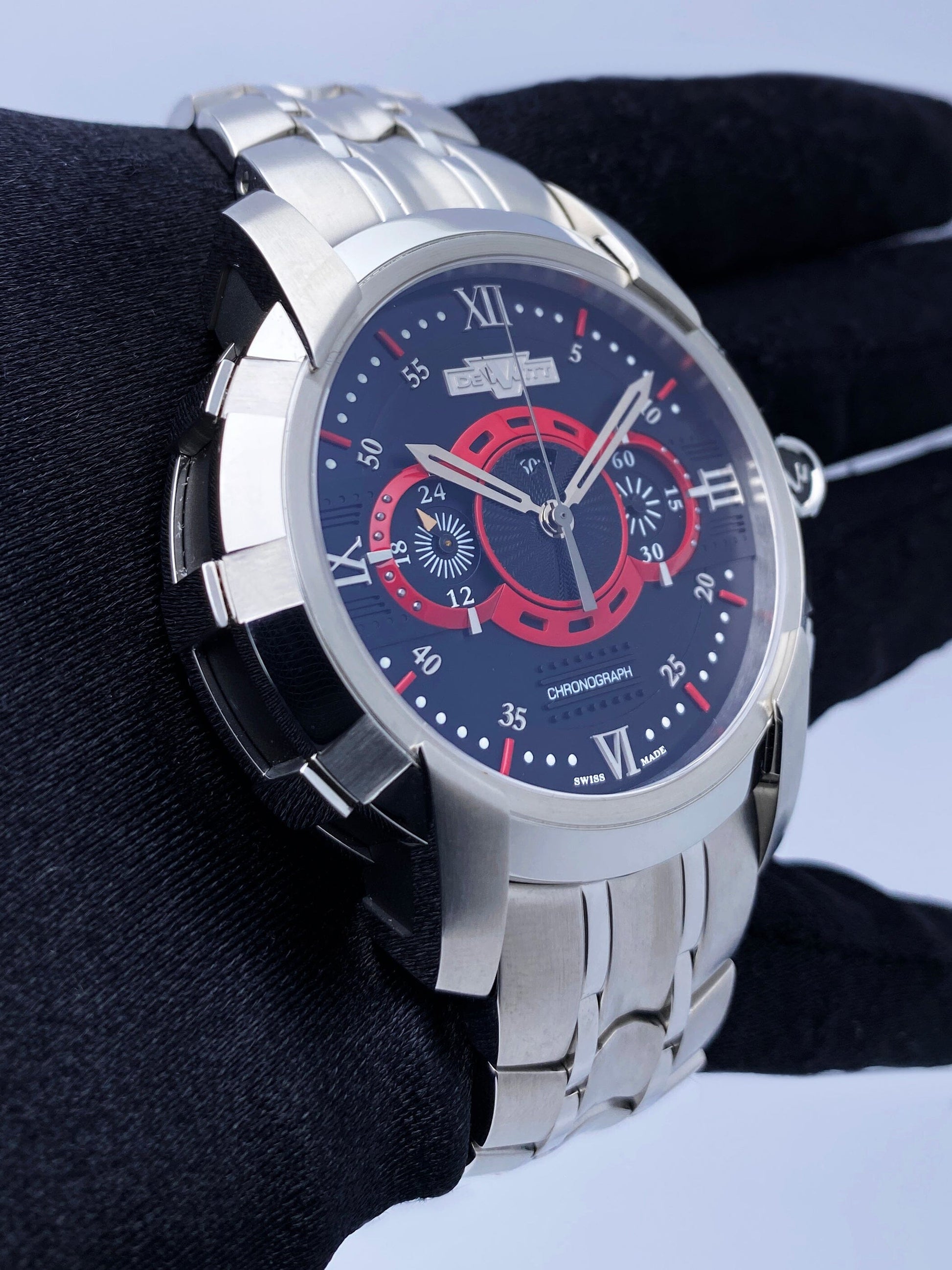 Dewitt Academia FTV.CHR.005.S1 Black & Red Dial Mens Watch Box Papers - Watches