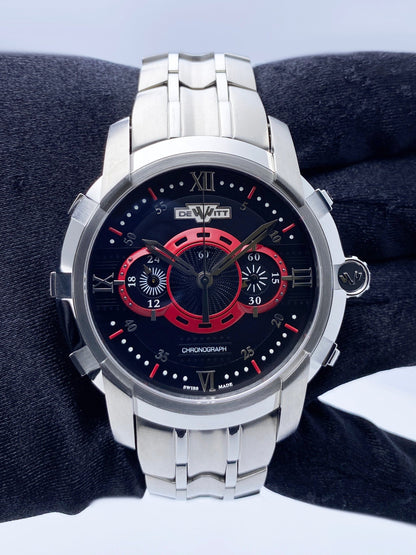 Dewitt Academia FTV.CHR.005.S1 Black & Red Dial Mens Watch Box Papers - Watches