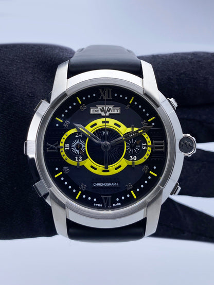 Dewitt Academia FTV.CHR.006.RFB Black & Yellow Dial Mens Watch Box Papers